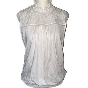 SOHO Jeans white mock neck tank with lace